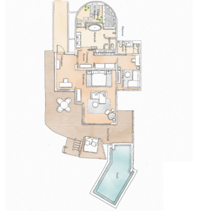 Six Senses Kanuhura Family Water Villa with Pool Floor Plan