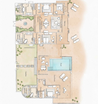 Six Senses Kanuhura Three Bedroom Beach Villa Suite Floor Plan