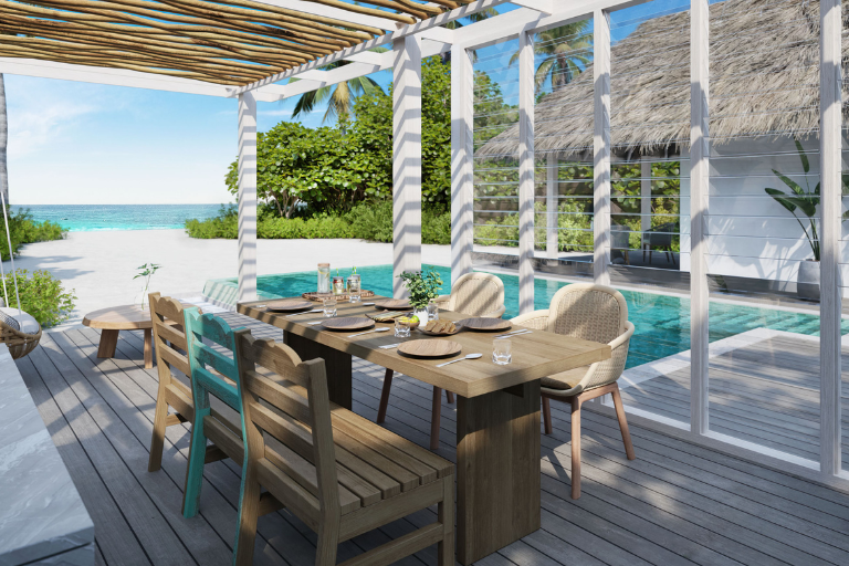 Six Senses Kanuhura Three Bedroom Beach Villa Suite outdoor dining
