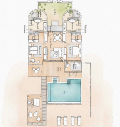 Six Senses Kanuhura Two Bedroom Beach Villa Suite with Pool Floor Plan