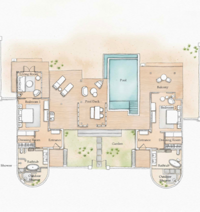 Six Senses Kanuhura Two Bedroom Beach Villa with Pool Floor Plan