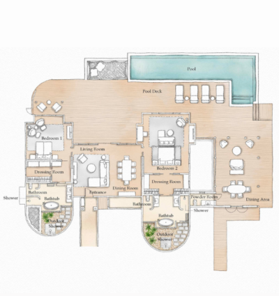 Six Senses Kanuhura Two Bedroom Water Villa with Pool Floor Plan