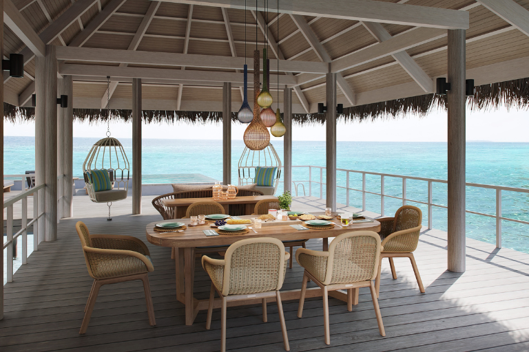 Six Senses Kanuhura Two Bedroom Water Villa with Pool outdoor dining