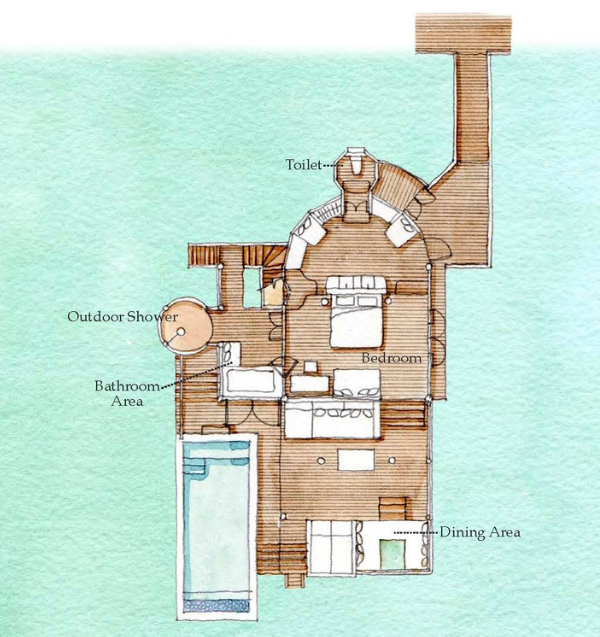 Six Senses Laamu Laamu Water Villa with Pool Floor Plan