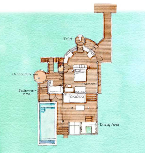 Six Senses Laamu Ocean Water Villa with Pool Floor Plan