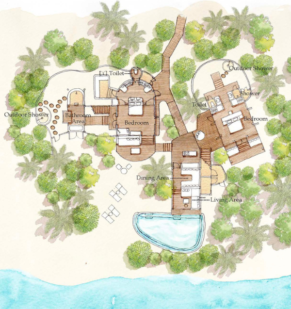 Six Senses Laamu Two Bedroom Lagoon Beach Villa with Pool Floor Plan