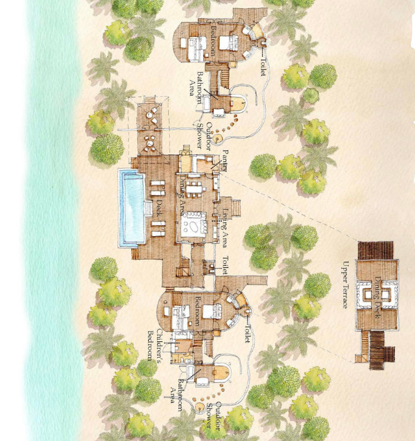 Six Senses Laamu Two Bedroom Ocean Beach Villa with Pool Floor Plan
