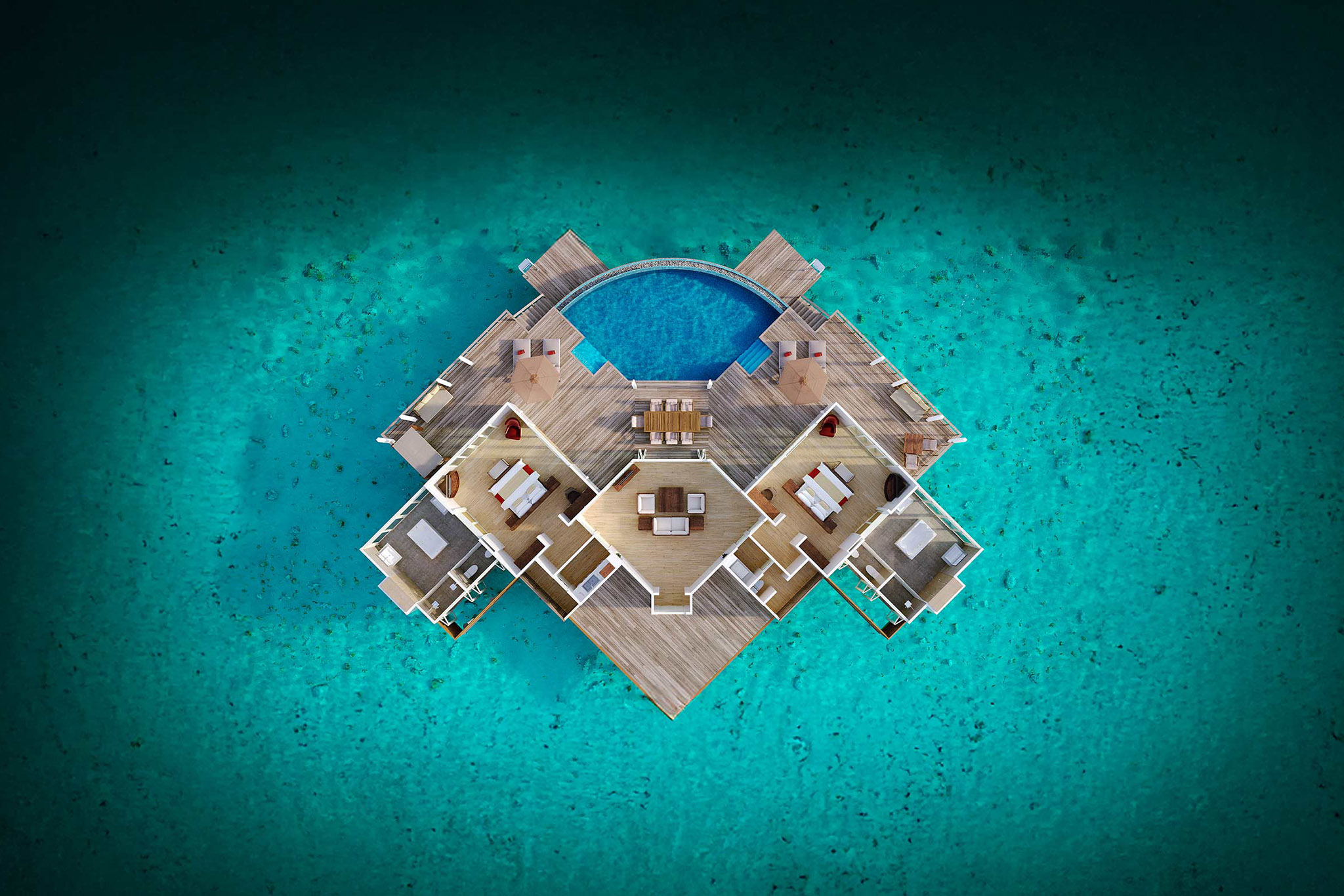 Siyam World Maldives – Grand Water Pavilion with Pool + Slide – Floor Plan Siyam World Maldives - Grand Water Pavilion with Pool + Slide - Floor Plan
