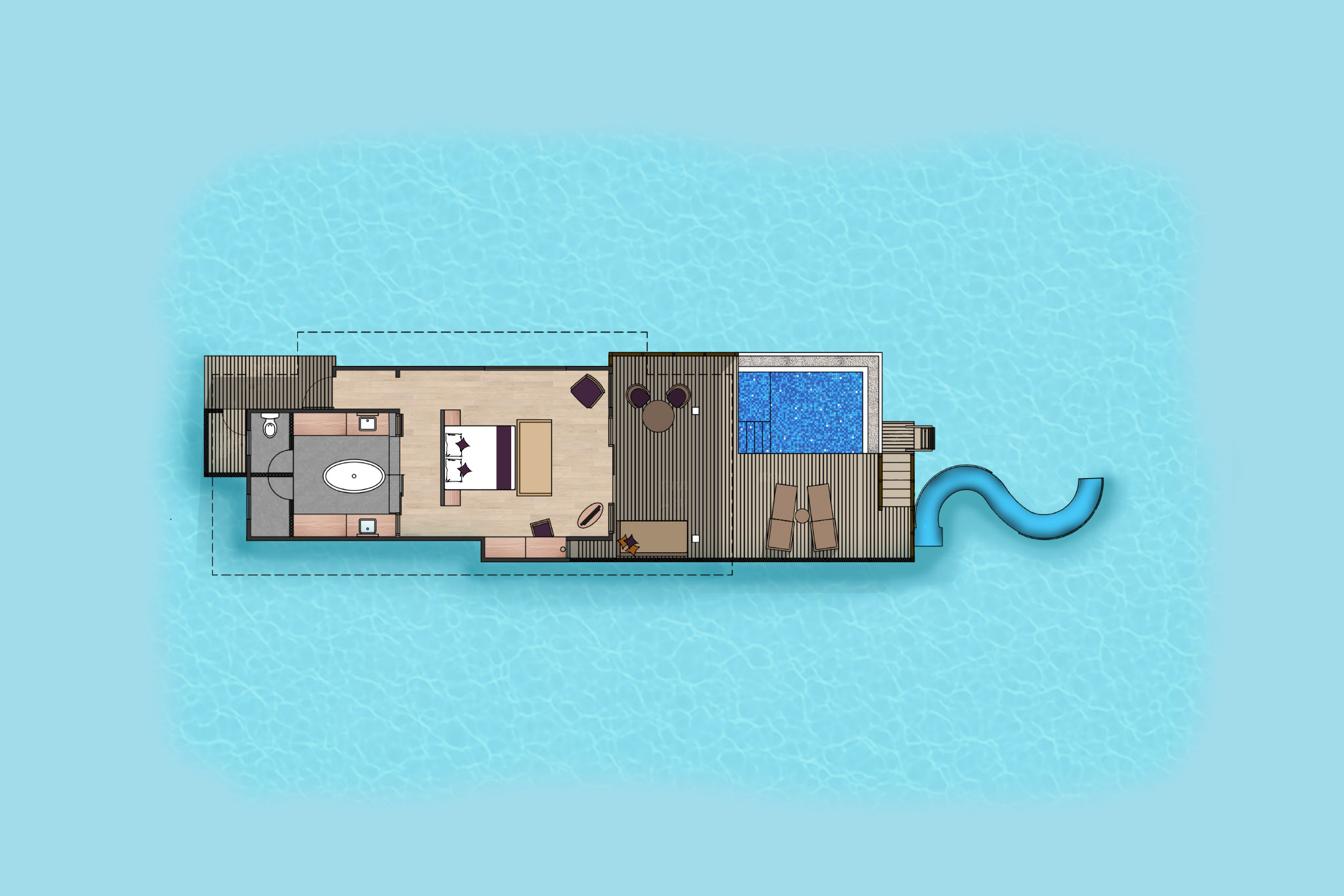 Siyam World Maldives – Lagoon Villa with Pool + Slide – Floor Plan Siyam World Maldives - Lagoon Villa with Pool + Slide - Floor Plan