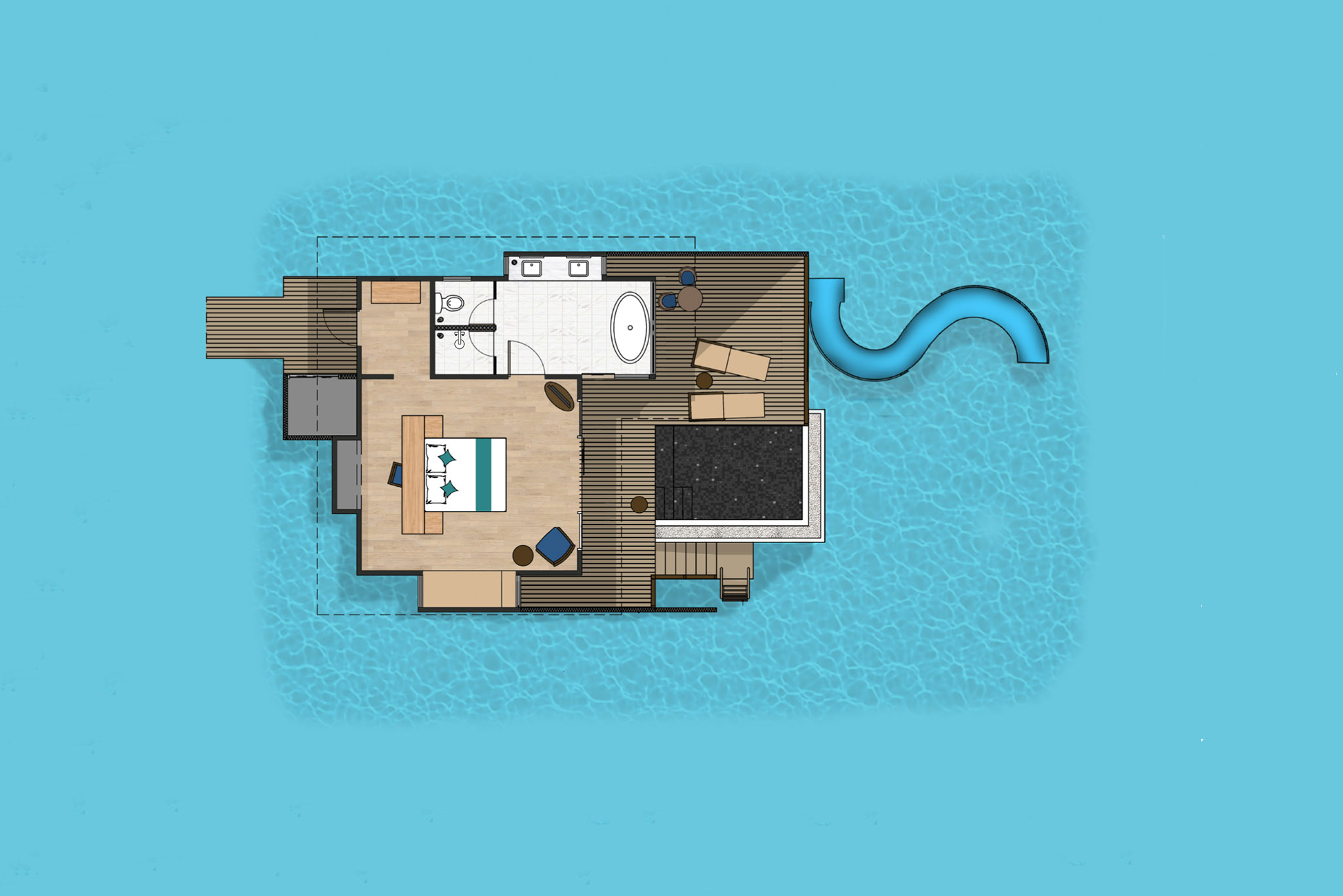 Siyam World Maldives – Ocean Villa with Pool + Slide – Floor Plan Siyam World Maldives - Ocean Villa with Pool + Slide - Floor Plan