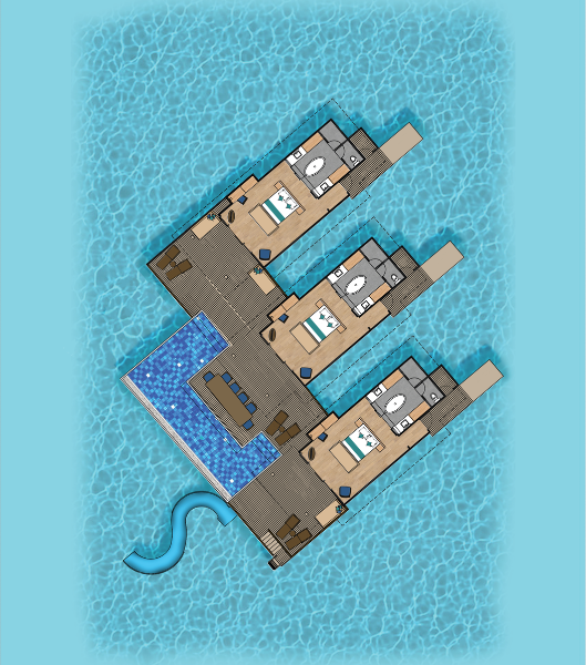 Siyam World Three Bedroom Lagoon Villas with Pool + Slide Floor Plan