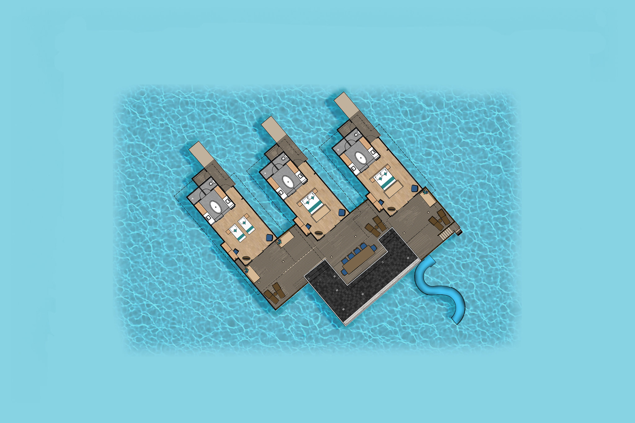Siyam World Maldives – Three Bedroom Lagoon Villa with Pool + Slide – Floor Plan Siyam World Maldives - Three Bedroom Lagoon Villa with Pool + Slide - Floor Plan