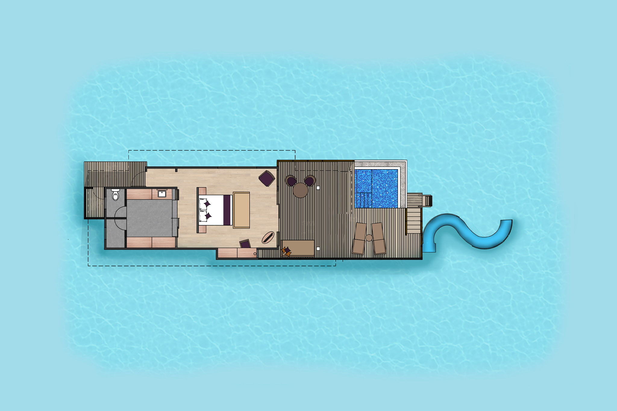 Siyam World Maldives – Water Villa With Pool + Slide – Floor Plan Siyam World Maldives - Water Villa With Pool + Slide - Floor Plan