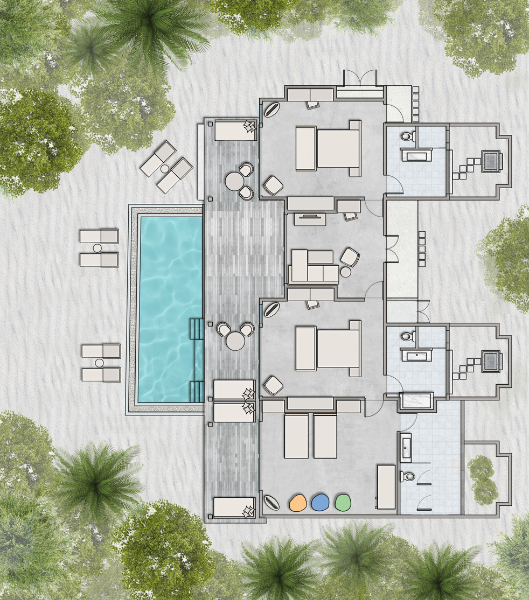 Siyam World Three Bedroom Pool Beach Villas Floor Plan