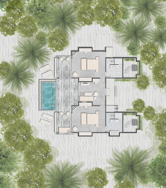 Siyam World Two Bedroom Pool Beach Villas Floor Plan