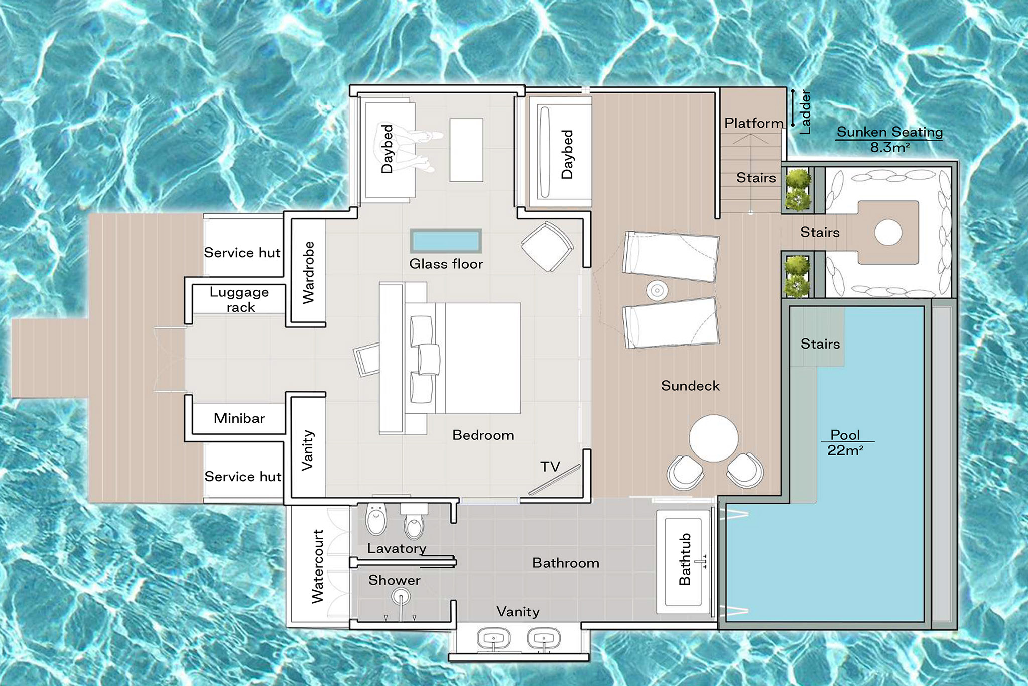 Sun Siyam Iru Fushi - Horizon Water Villa with Pool - Floor Plan