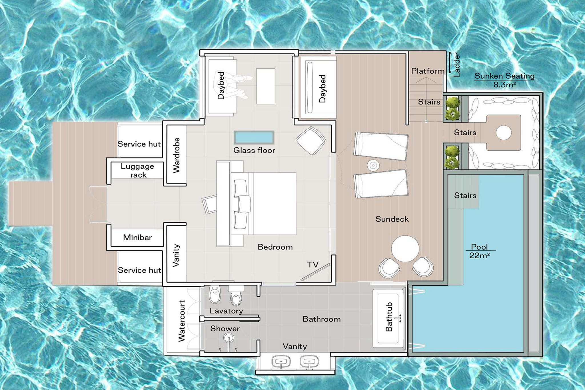 Sun Siyam Iru Fushi Sunset Horizon Water Villas with Pool Floor Plan