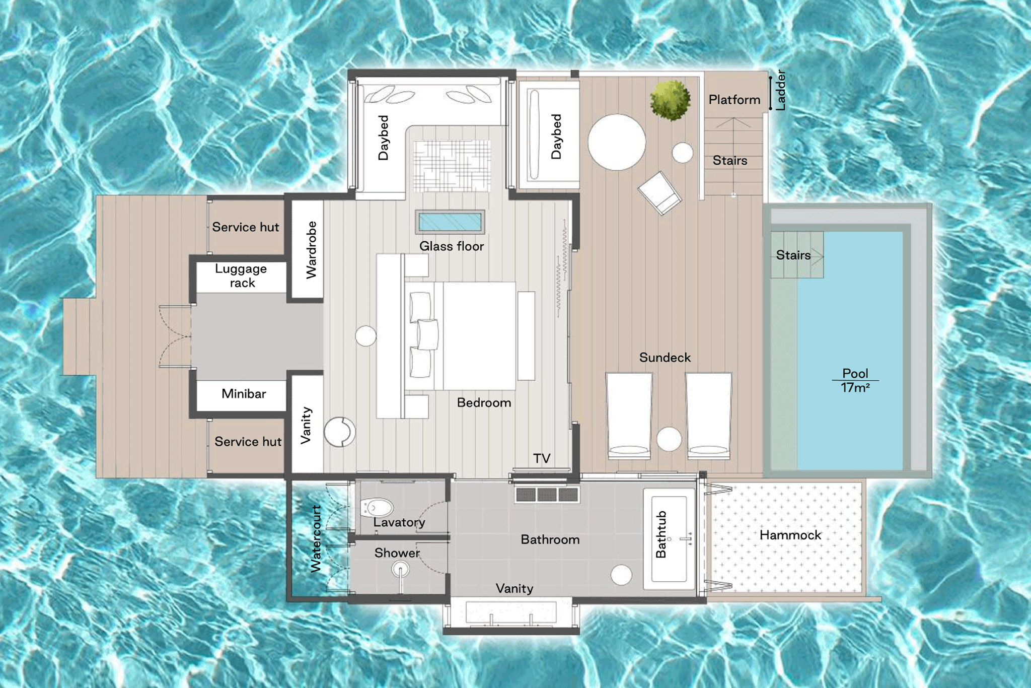 Sun Siyam Iru Fushi - Water Villa with Pool - Floor Plan