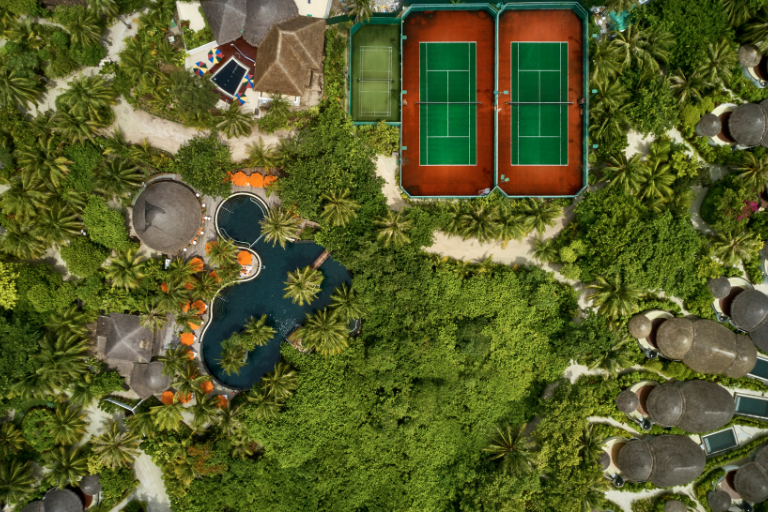 Sun Siyam Iru Fushi Tennis Courts aerial