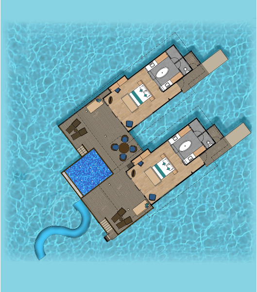 Siyam World Two Bedroom Lagoon Villas with Pool + Slide Floor Plan