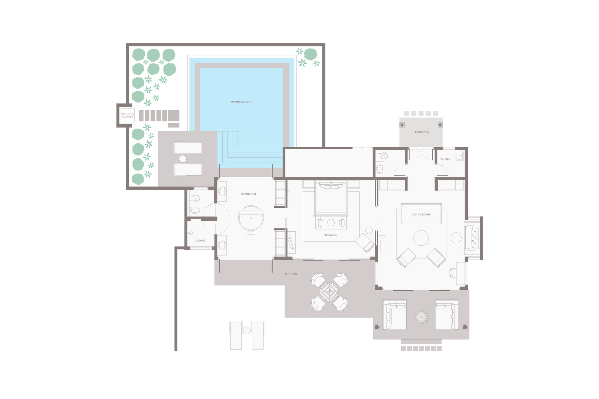 Vakkaru Maldives – One Bedroom Beach Pool Residence – Floor Plan Vakkaru Maldives - One Bedroom Beach Pool Residence - Floor Plan