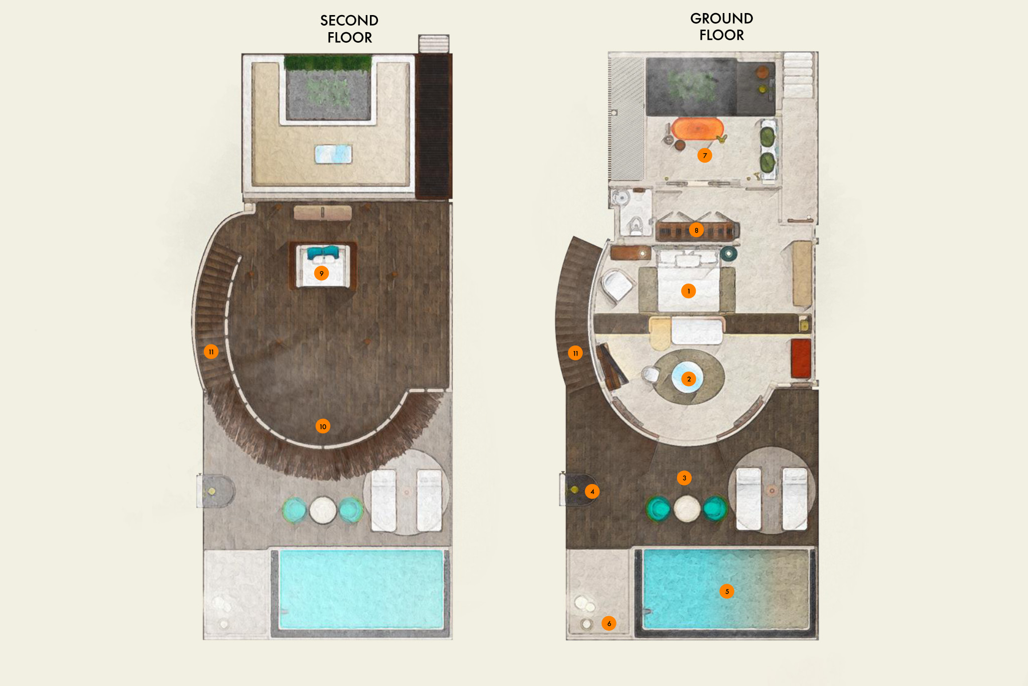 W Maldives - Escape Beach One-Bedroom Villa - Floor Plan