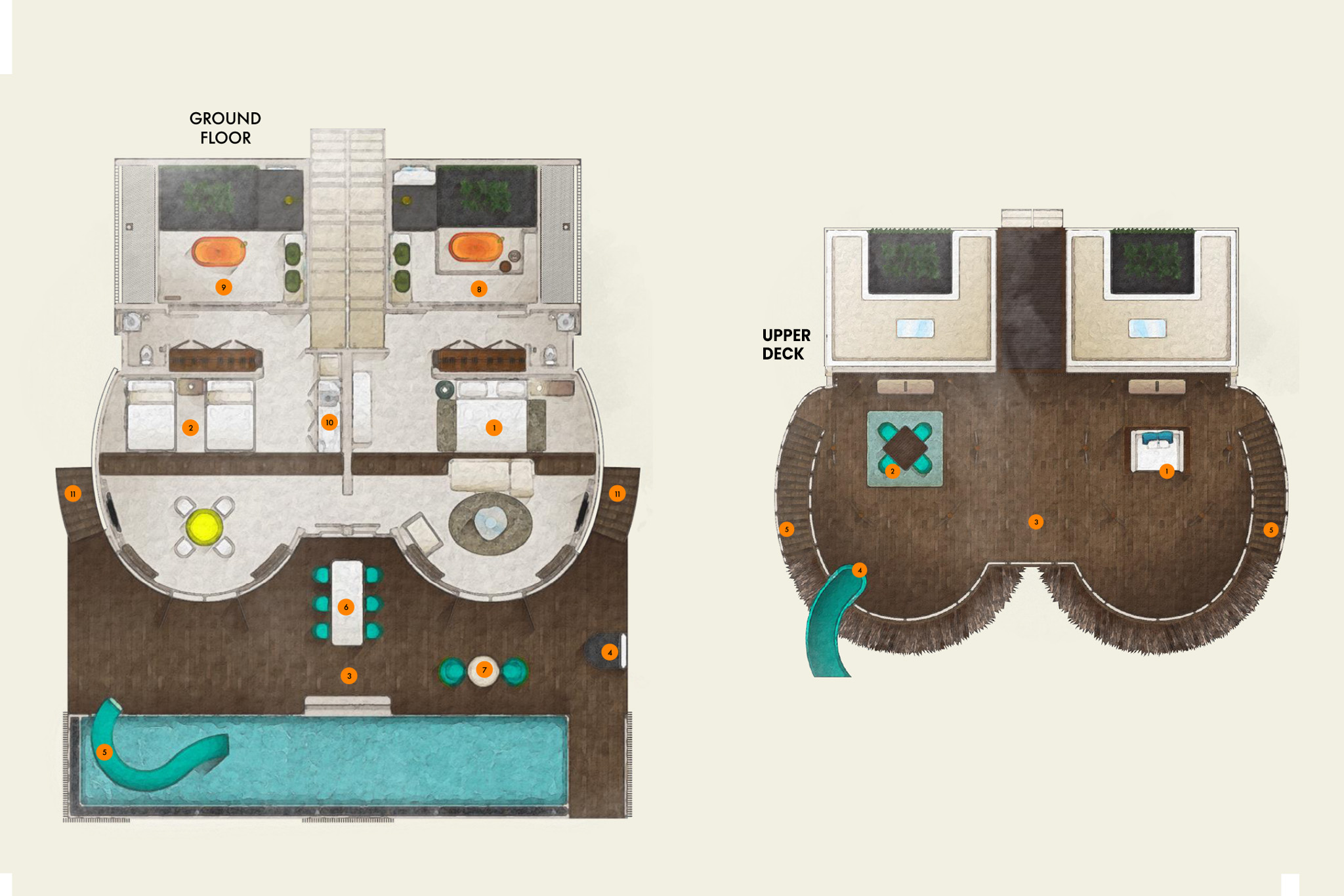 W Maldives - Oasis Beach Two-Bedroom Villa - Floor Plan