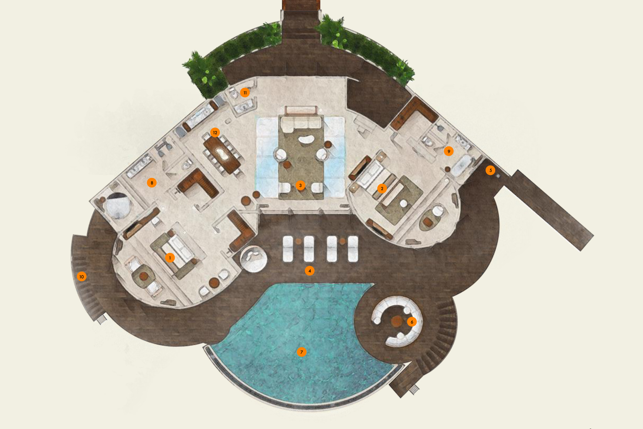 W Maldives - Oasis Overwater Two-Bedroom Villa - Floor Plan