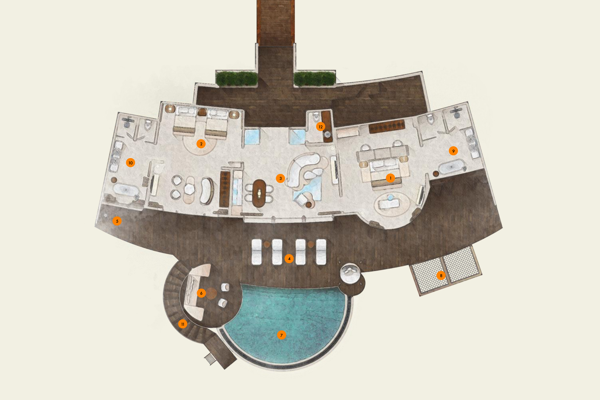 W - Maldives - Supreme Overwater Two-Bedroom Villa - Floor Plan