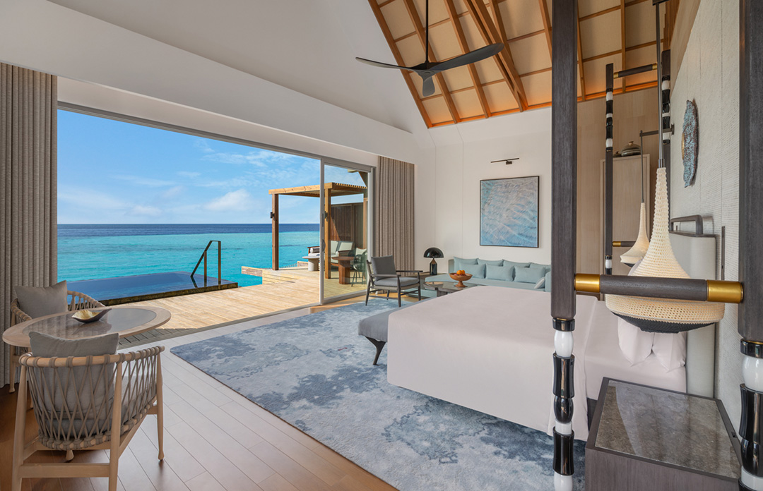 JW_MLEJM_Overwater_Bedroom Interior view of an Overwater Pool Villa
